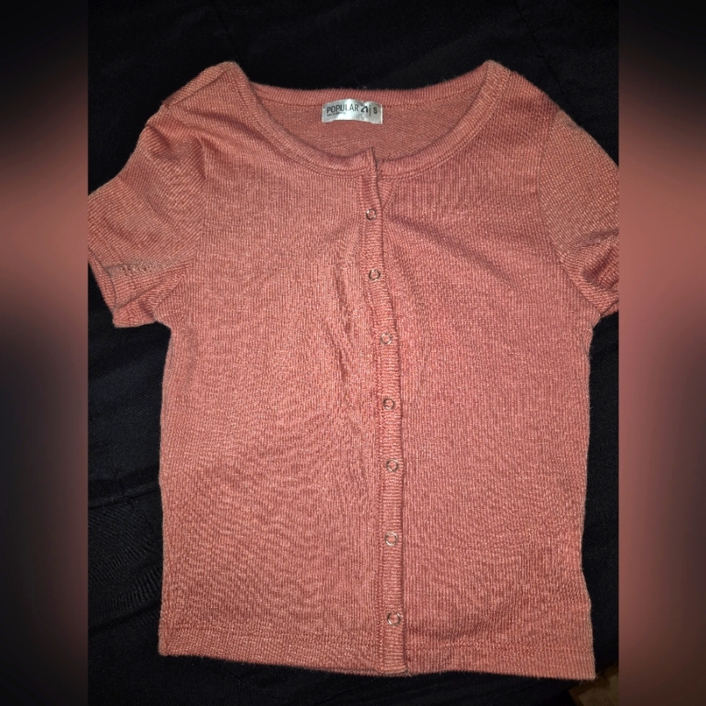 Women's Short Sleeve Button-Up Top - Coral